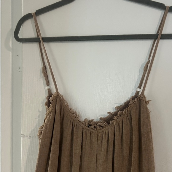 Very J Linen Tan Jumpsuit with Tie Waist - Picture 4 of 5